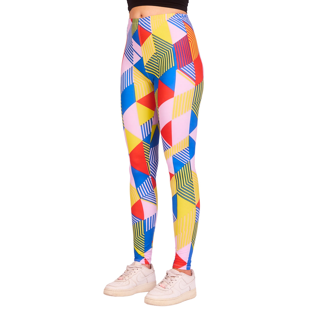 Vooraanzicht van Geoffrey's Geo legging met geometrische all-overprint
